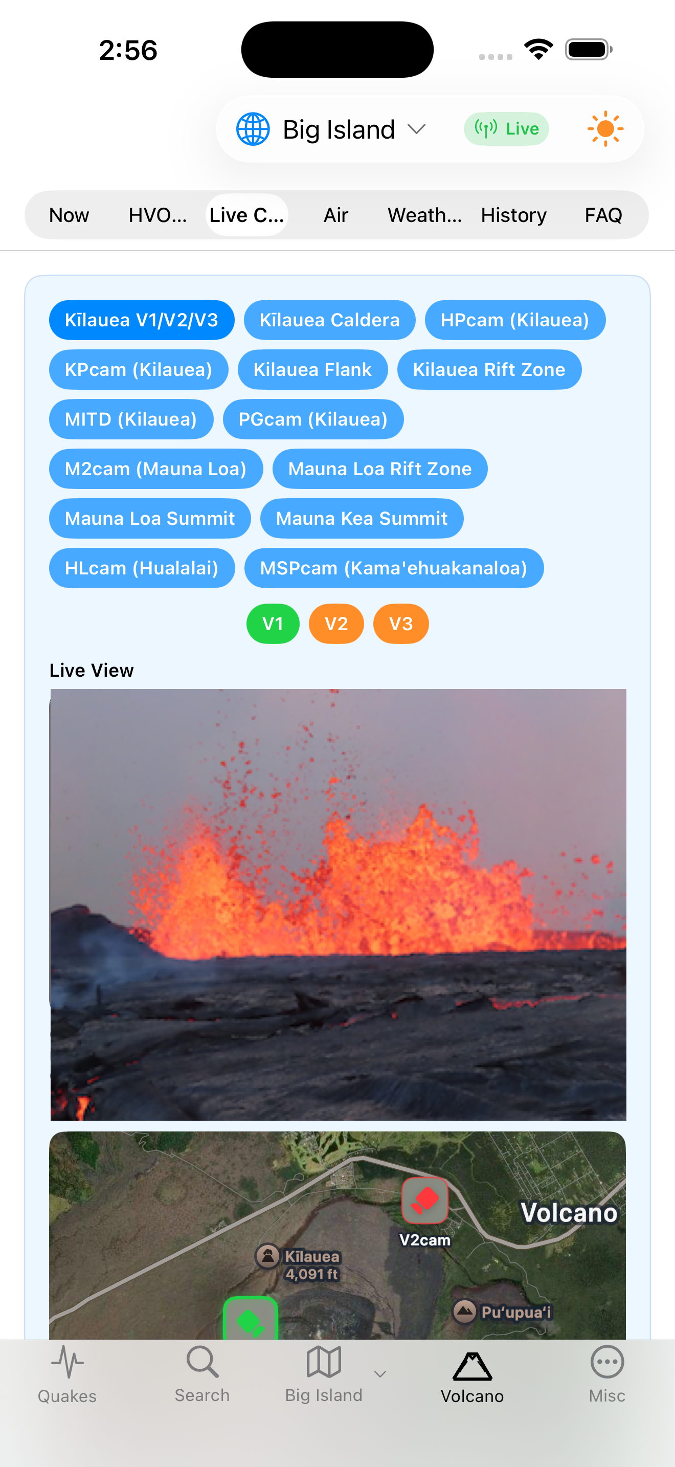 Hawaiʻi Volcanoes & Earthquakes 내 Kīlauea iPhone 라이브 캠 뷰