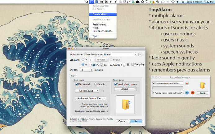 TInyAlarm, Alarm Clock Mac App, Digital Mac Clock,