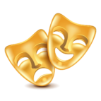 PropBase icon from Plum Amazing. Icon consists of 2 gold greek theatre masks one laughing the other crying.