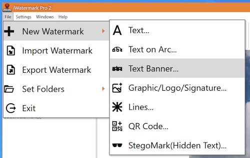 File menu for iWatermark Pro 2 for Win