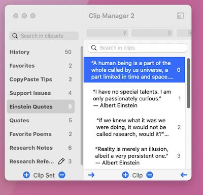 Clip Manager window in CopyPaste