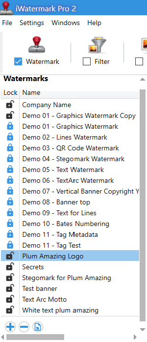 Watermark List in iWatermark Pro 2 for Windows