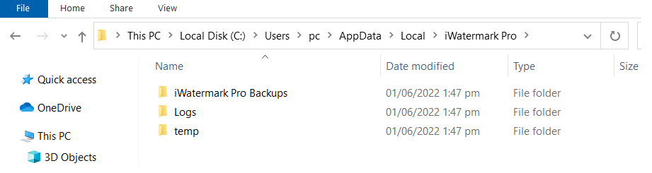 location of backup and log files in iwatermark pro win