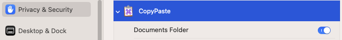 CopyPaste file&folder permission for document folder to store backup files