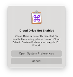 In the CopyPaste app this dialog shows that you don't have iCloud enabled.